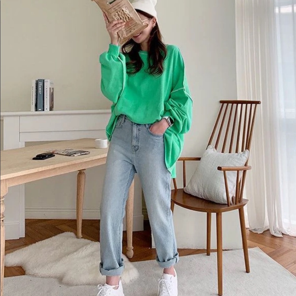 NANING9 South Korean Brand Oversized Stitch Sweatshirt Crewneck